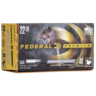 Federal Rimfire Ammunition 22 LR HV 40gr HP Hunter Match 50/Box