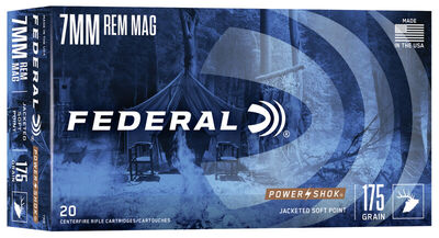 Federal Power Shok Ammo 7mm Rem Mag Jacketed SP 175gr 20/Box