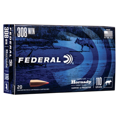 Federal Ammunition 308 WIN Varmint Hornady V-MAX 110gr 20/Box