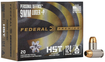 Federal Personal Defence Ammo 9mm Luger +P HST 124gr 20/Box