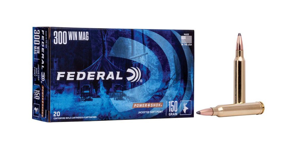 Federal Power Shok Ammo 300 Win Mag Jacketed SP 150gr 20/Box