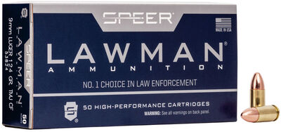 Speer Lawman CleanFire Ammo 9mm Luger TMJ 124gr 50/Box