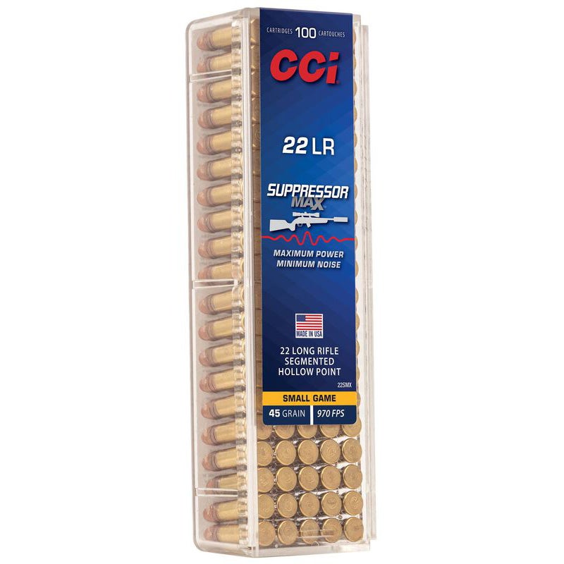 CCI Suppressor Max Small Game Ammo 22 LR Segmented HP 45gr 100/Box
