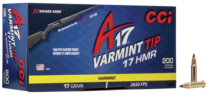 CCI VNT Ammunition 17 HMR 17 Grain Polymer Tipped Varmint
