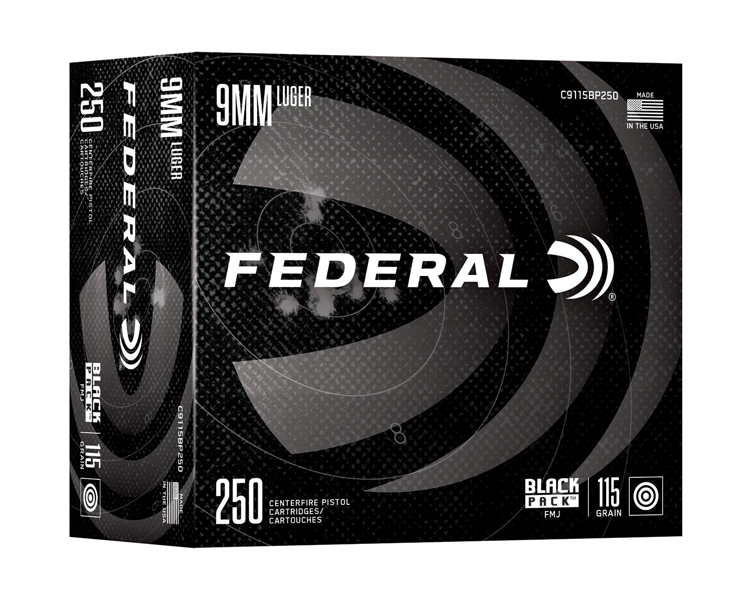 Federal Black Pack Ammo 9mm Luger FMJ 115gr 250/Box
