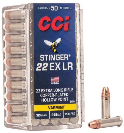 CCI Stinger® Ammo 22 EX LR Copper-Plated HP 32gr 50/Box