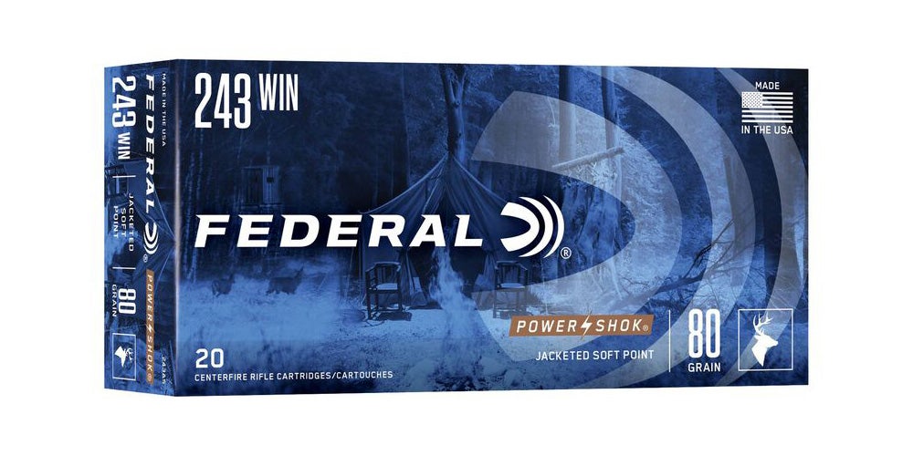 Federal Power Shok Ammo 243 Win Jacketed SP 80gr 20/Box