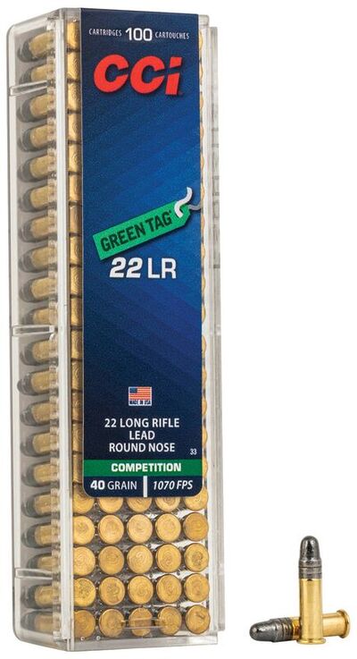 CCI Green Tag Competition Ammo 22 LR Lead RN 40gr 100/Box