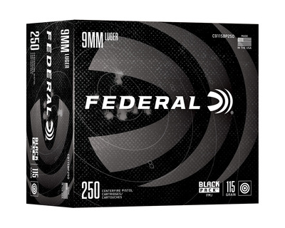 Federal Black Pack Ammo 9mm Luger FMJ 115gr 250/Box