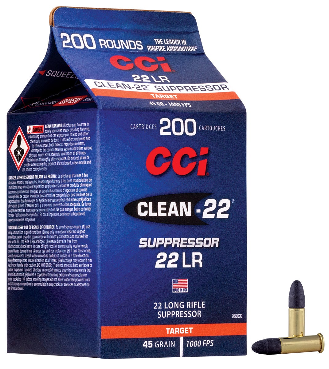 CCI Clean-22® Supressor Target Ammo 22 LR Lead RN 45gr 200/Box